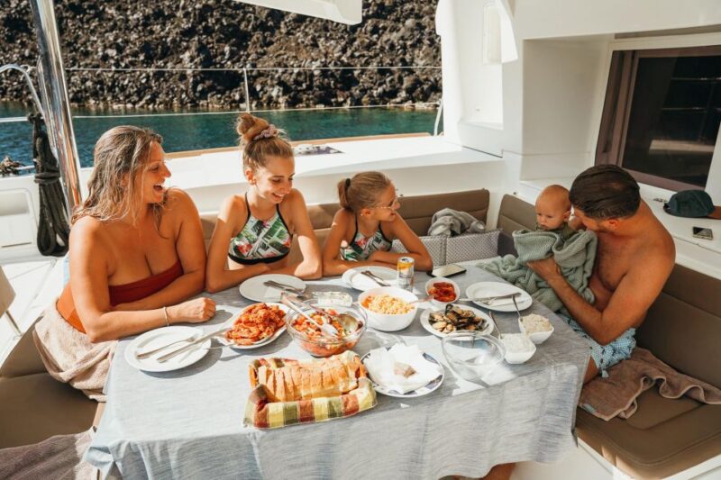 3-Day Crewed Charter "The Relaxing"- Lagoon 42 catamaran - Navigating the Santorini Caldera and the First Island: Folegandros