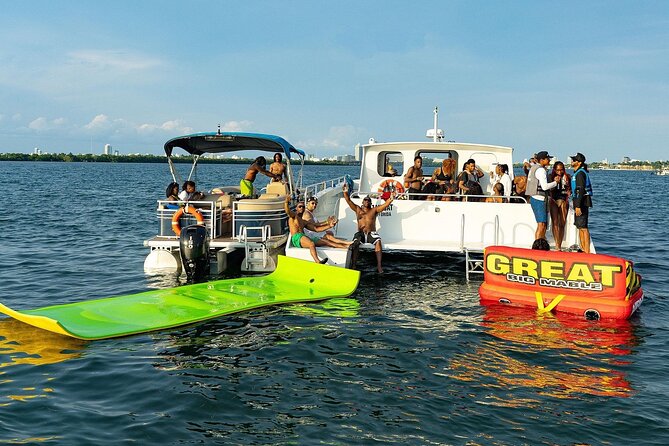 3 Hour Party Boat Jet ski Banana Tube and open bar in Miami - Relaxing on Floating Mats & Swimming in Peace