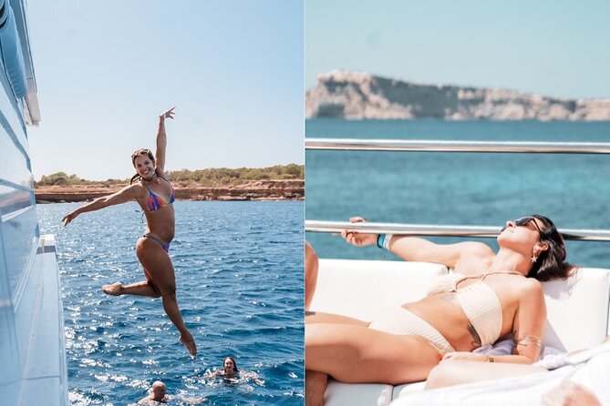 5 Hour Adults Ibiza Boat Trip + lunch, 6 drinks, SUP Boards & DJ - From San Antonio to Ibiza’s Secret Coves and Beaches