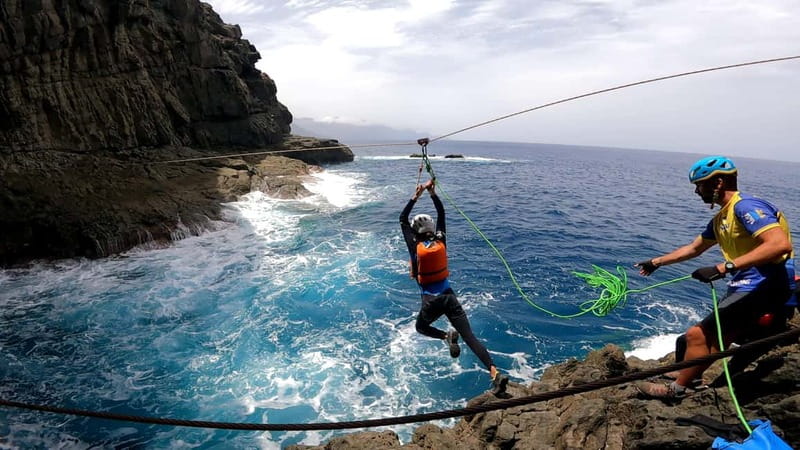 Agaete: Gran Canaria Coasteering. Marine Ferrata and Zipline - The Ocean Part: Jumping, Snorkeling, and Relaxing