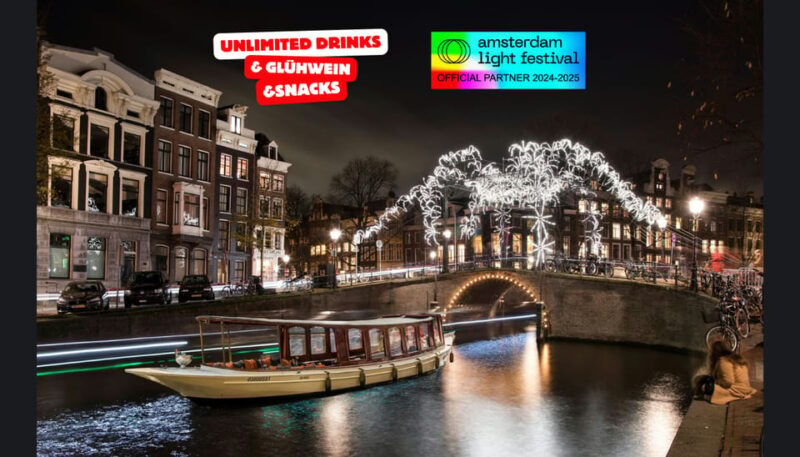 Amsterdam: Light Festival Heated Cruise + Unl Drinks & Snack - Upgraded Experience: Unlimited Drinks and Snacks