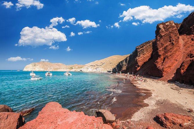 Archaeological bus tour to Akrotiri excavations & Red beach - Black Sand and Beachside Relaxation at Perivolos
