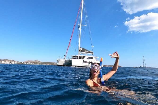 Athens Private Full day Catamaran cruise with meal & drinks - First Swim Stop at Agia Marina Bay