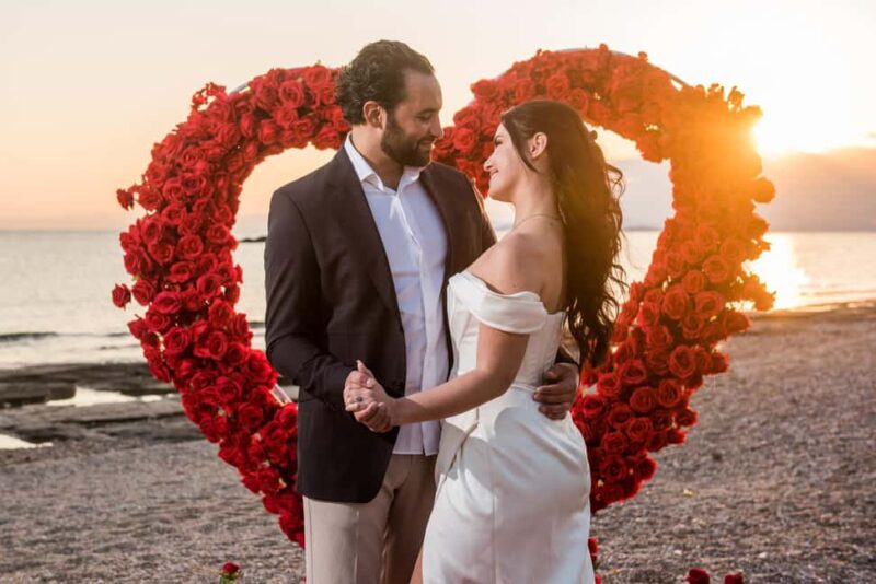 Beach Wedding Proposal in the Athenian Riviera - Crafting the Ideal Proposal Setting: Heart of Roses and Candles
