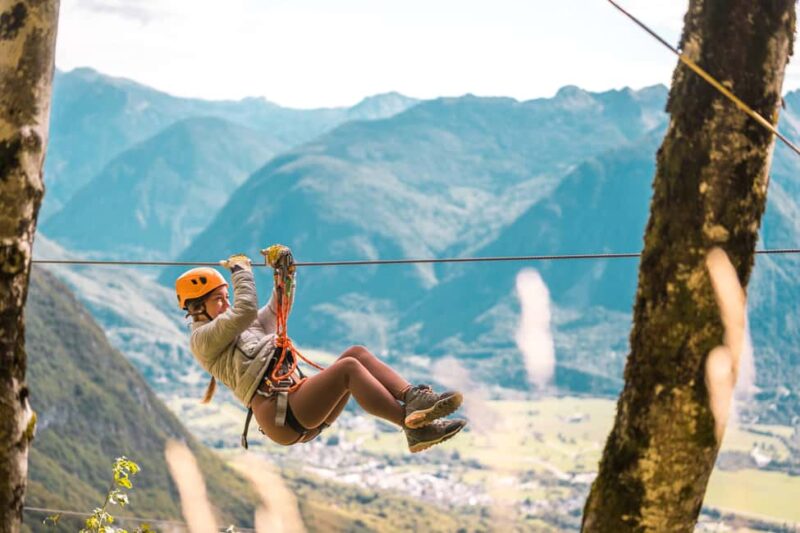 Bovec: Zipline Adventure under Kanin mountain - The Vista of Bovec Valley and Julian Alps from the Zipline