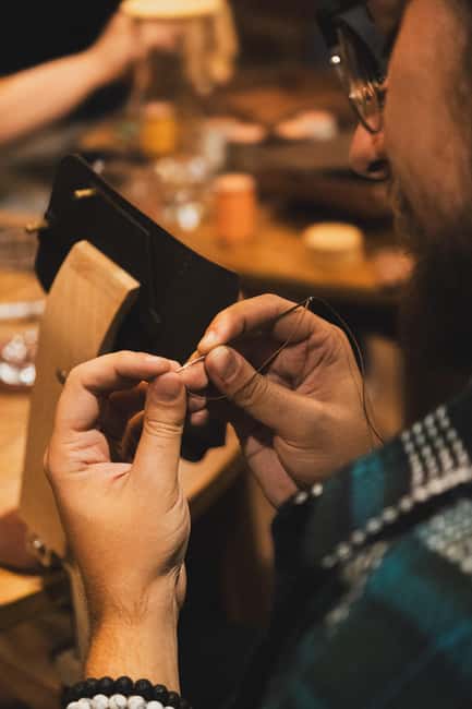 Bucharest: Leather Wallet Workshop at Urban Bag - Additional Perks: Bar Credit and Gift Keychain