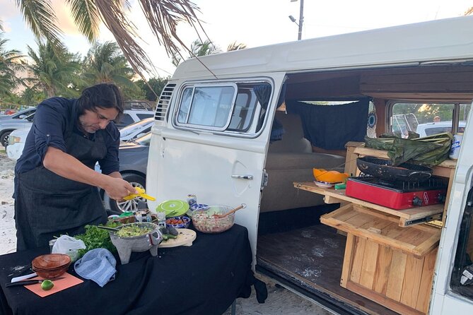 Cancun Beach Seafood Barbecue Class in a Kombi - Key Points