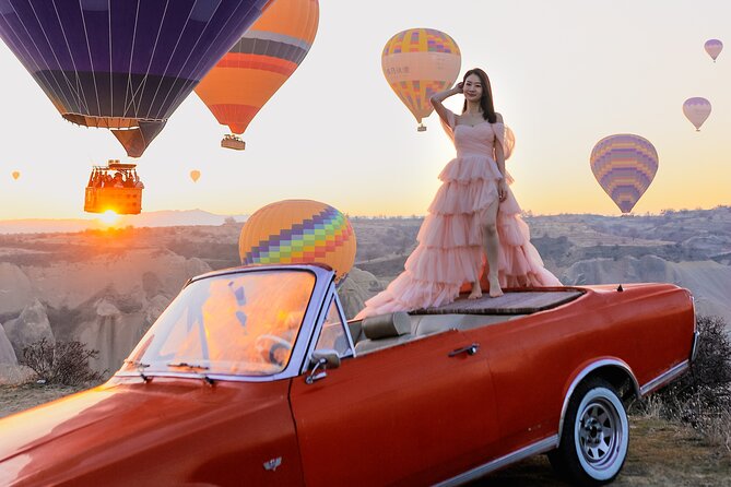 Cappadocia Private Photo Shoot with Flying Dress + Vintage Car - Exploring Iconic Landmarks in a Vintage Car