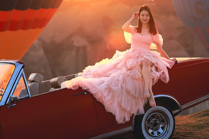 Cappadocia Private Photo Shoot with Flying Dress + Vintage Car - Professional Photography and Post-Session Edits