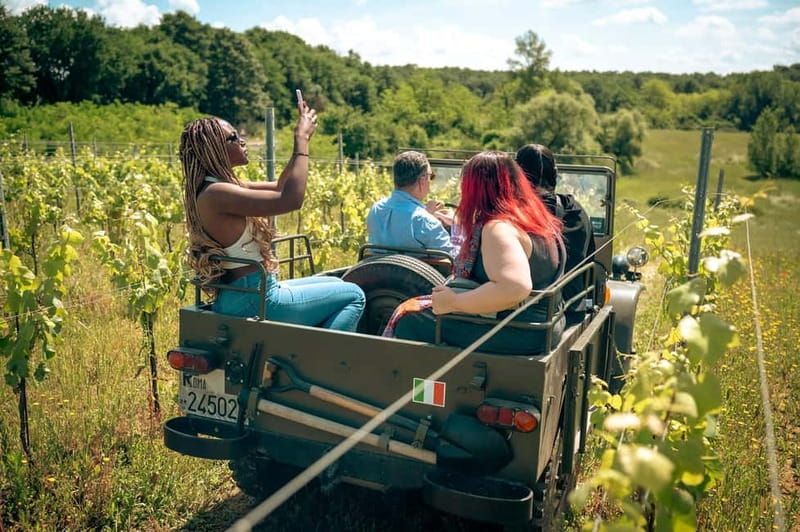 Classic: Tuscan Vineyard Old Jeep Tour, Wine Tasting & Lunch - Tasting Poggio ai Laghi’s Premium Wines, Oils & Vinegars