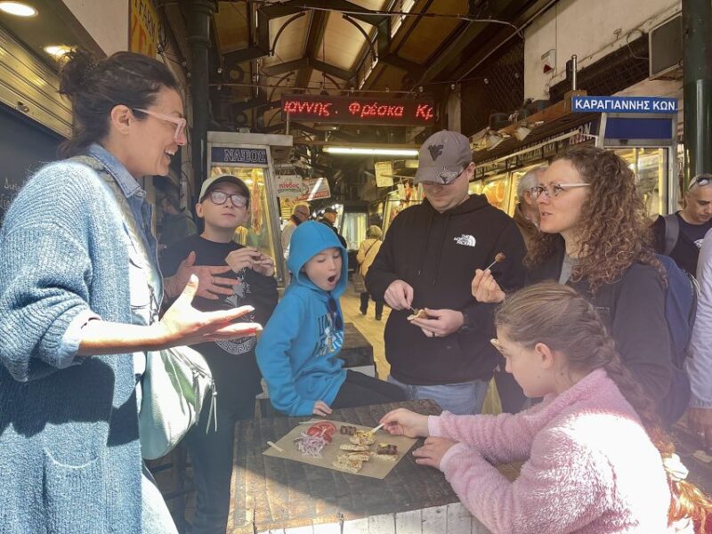 Delicious food tour for families 15+ iconic Greek foods - Visiting the Vibrant Varvakios Market