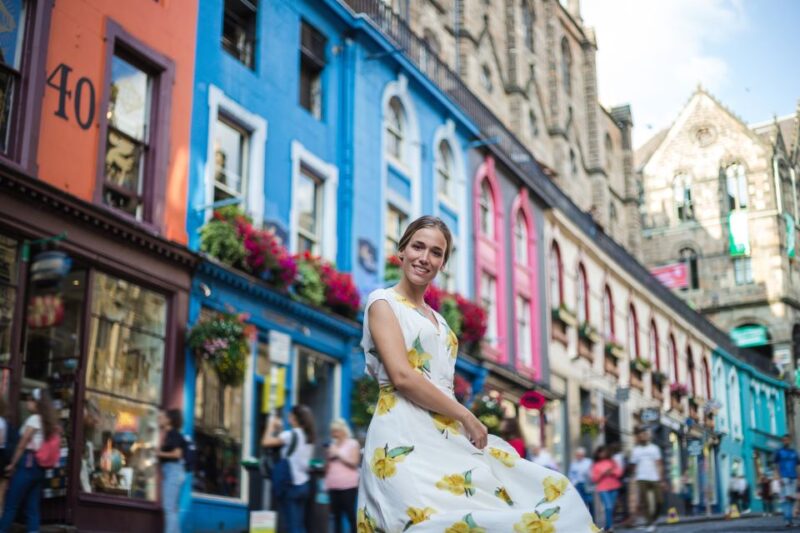 Edinburgh Old Town: Professional Photoshoot & Edited Photos - Colorful Victoria Street and Its Vibrant Buildings