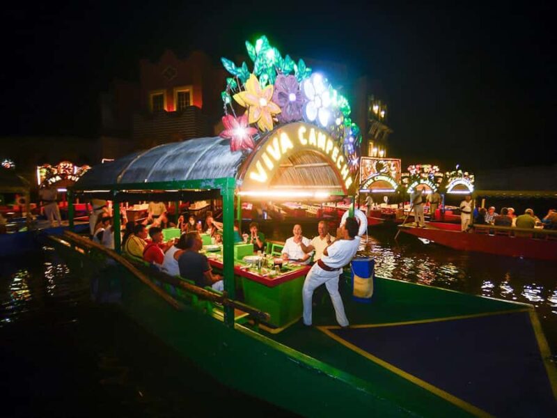Entrance to Xoximilco Night Park - The Traditional Trajinera Boat Ride Through the Canals