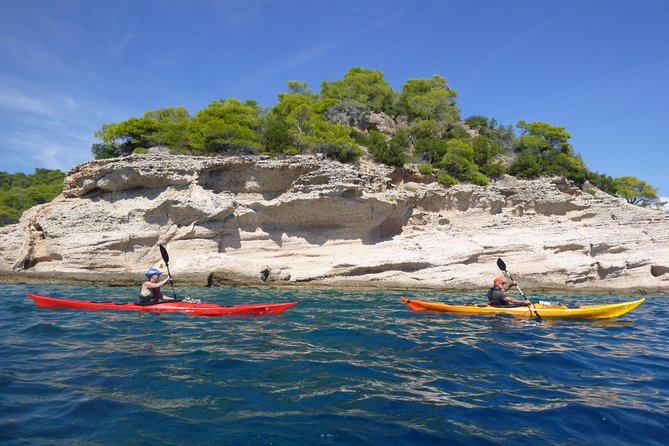 Epidavros sea kayak at the Ancient sunken city tour, small ancient theater - Starting Point at Yialasi Beach in Epidaurus