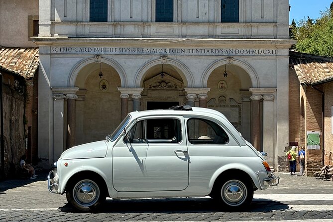 Fiat Tour, Catacombs, Appia Antica, Aqueducts ticket included - Discover Rome Beyond the City Center in a Vintage Fiat500