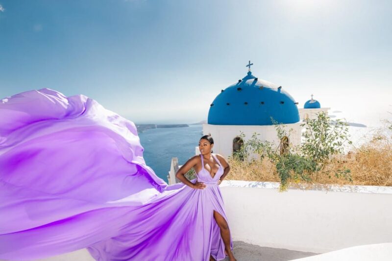 Flying dress Photoshoot in Santorini with Hotel Pickup - Professional Guidance and Posing Tips