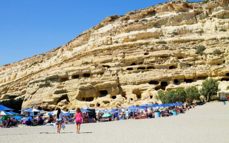 From Heraklion: Matala Hippie Beach, Relaxing Trip & Pickup - Exploring Matala Beach’s Golden Sands and Clear Waters