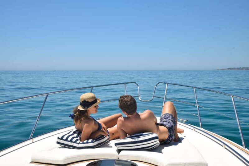 From Quarteira: Luxury Yacht Charter Algarve Coast & Benagil - Water Fun and Gourmet Dining on the Yacht