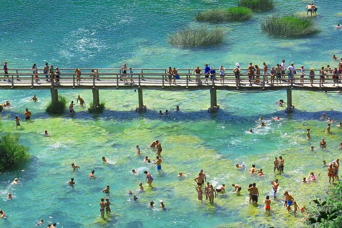 From Split: Krka Waterfalls Private Tour_option: Wine Tasting - Relaxing Stop at Bacvice Beach and Gelato in Split