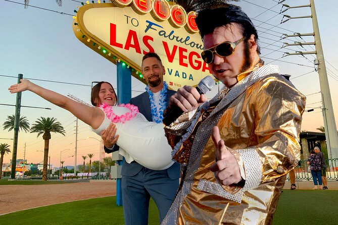 Gold Elvis Wedding or Vow Renewal at Las Vegas Sign - The Iconic Las Vegas Sign as the Ceremony Venue