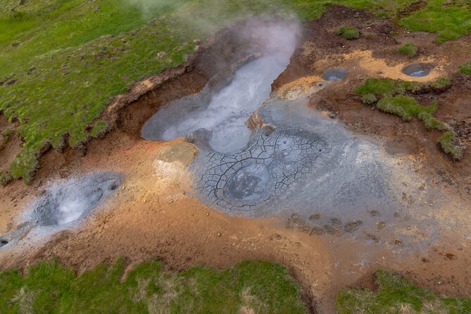 Helicopter Flight Over Geothermal Landscapes from Reykjavik - Close-Up Views of Geysers and Hot Springs