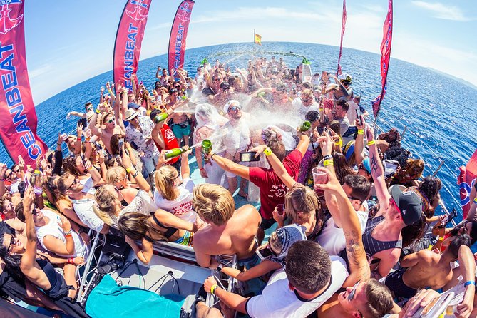 Ibiza Ocean Club Boat Party with 3 Hours Premium Drinks and DJ - Champagne Shower and Party Highlights