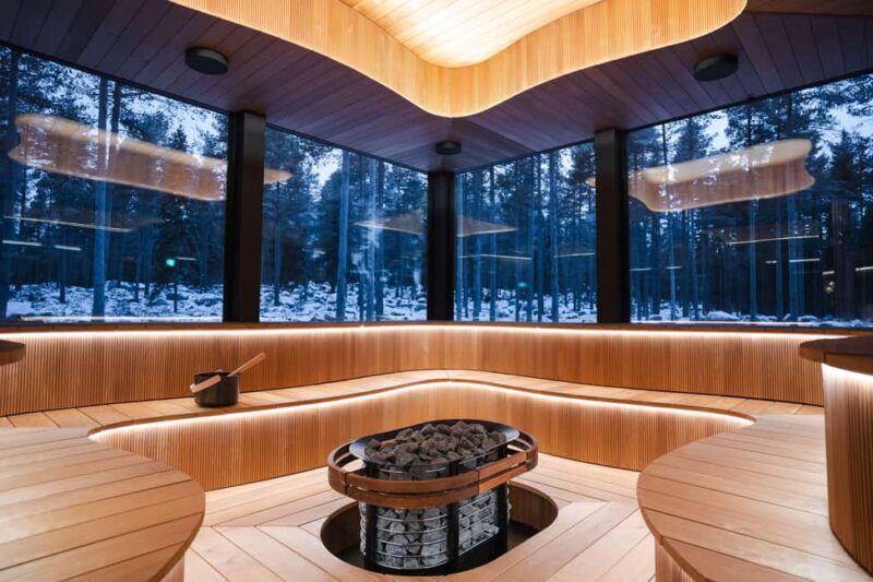 Invisible Arctic Forest Spa: Panorama sauna and hot tubs - The Wave Sauna with Panoramic Arctic Forest Views
