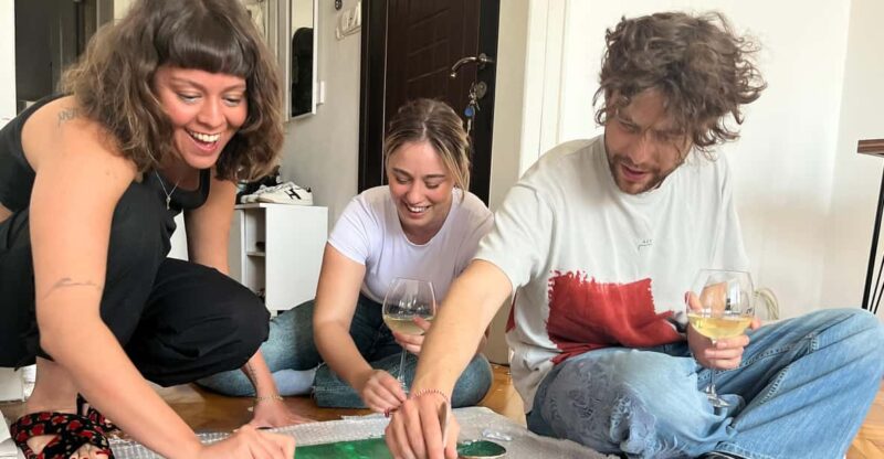 Istanbul: Wine and Paint Workshop with Turkish Fabrics - Learning to Blend Turkish Fabrics with Abstract Art