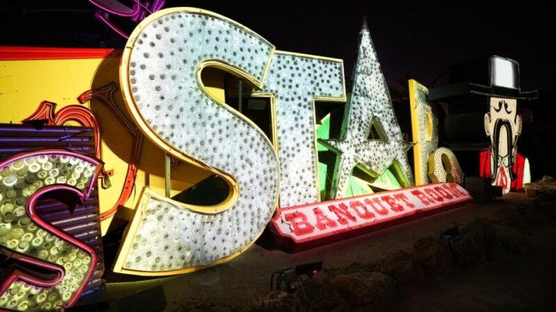 Las Vegas: Night Helicopter Flight and Neon Museum Tour - The Brilliant! Audiovisual Show at The Neon Museum