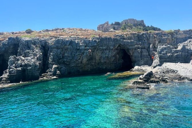 Lindos, Pefkos:Summer Breeze 3 Hour All Inclusive Swimming Cruise - Relaxing at Navarone Bay with Blue Waters and Fresh Fruit
