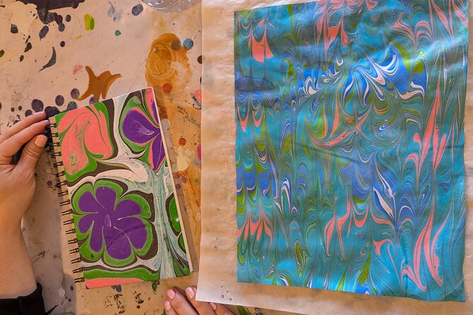 Marbled Silk Scarf, Trucker Hat, Sketchbook or 4 Pieces of Paper - The hands-on Experience: Materials and Final Products