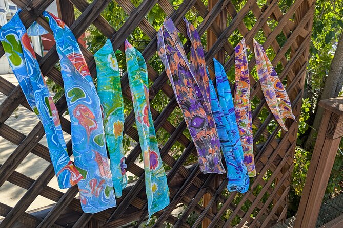 Marbled Silk Scarf, Trucker Hat, Sketchbook or 4 Pieces of Paper - Accessibility and Weather Considerations