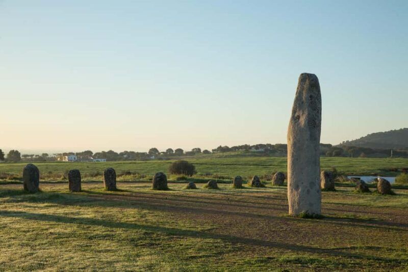 Megalithic & Medieval tour on a sidecar Évora - Visiting the Cromlech of Almendres and Menhir dos Almendres