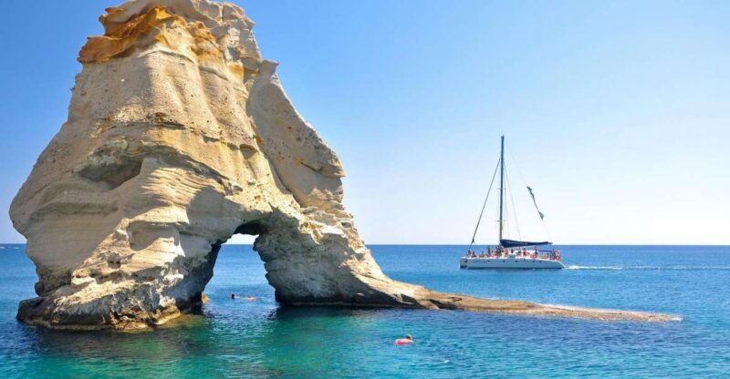 Milos: Full-Day Catamaran Cruise to Poliegos and Kleftiko - Savoring Greek Cuisine and Refreshments on Board