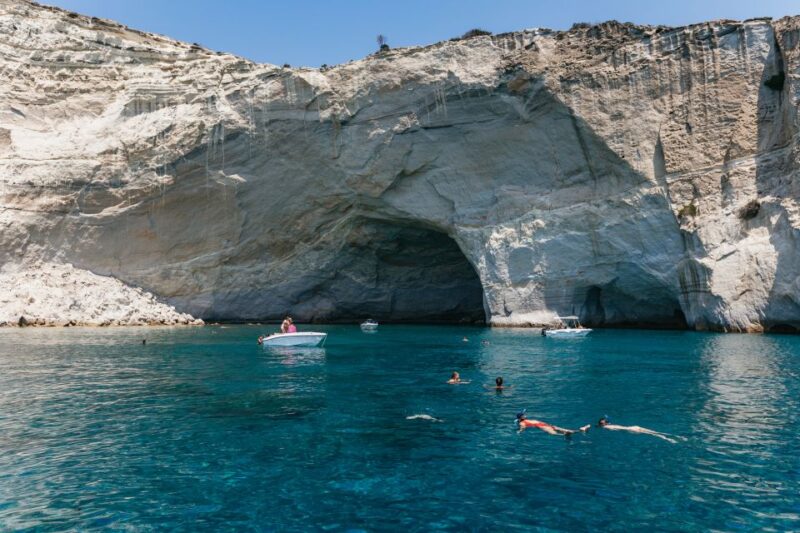 Milos: Kleftiko Cruise with Meal, Drinks and Photos at Sykia - Snorkeling and Swimming at Famous Spots