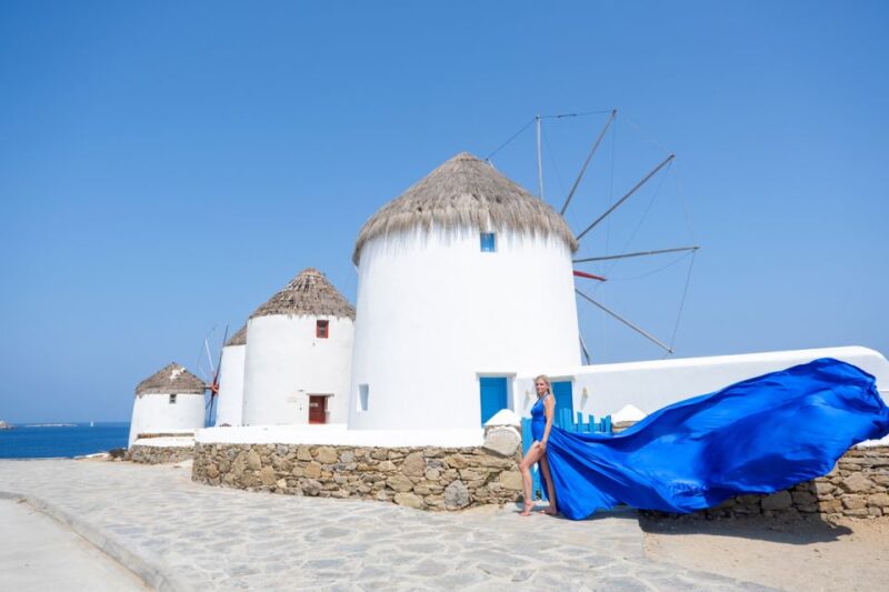 Mykonos: Flying Dress Photoshoot - Capture Your Dream Photos with a Flying Dress Photoshoot in Mykonos