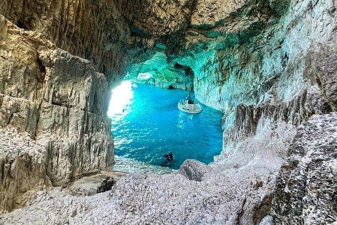 Navagio Bay White Beach West Coast Porto Vromi Anafonitria - Swimming and Cave Exploration at Blue Eye Cave and Divaroto Cave