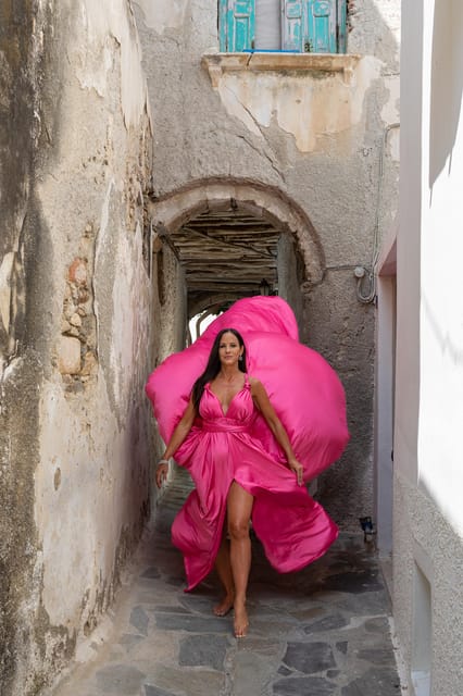Naxos Flying Dress Photo Shooting - Iconic Locations for Flowy Gown Photos