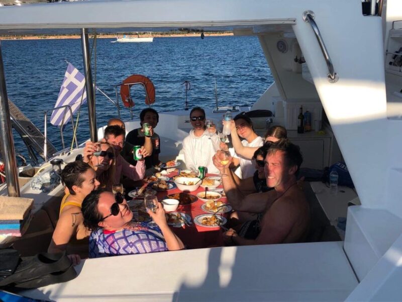 Paros: Catamaran Cruise with Swimming, Meal and Drinks - The Return and Sunset Celebration