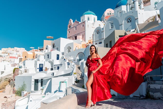 Photoshoot in Flying Dresses in Santorini - The Role of Weather and Cancellations in the Santorini Photoshoot