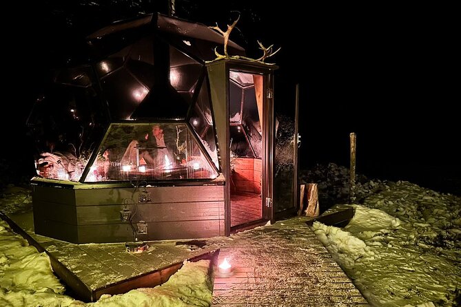 PRIVATE Glass Igloo Dinner Under Northern Lights - Snowmobile Adventure on the Frozen Lake