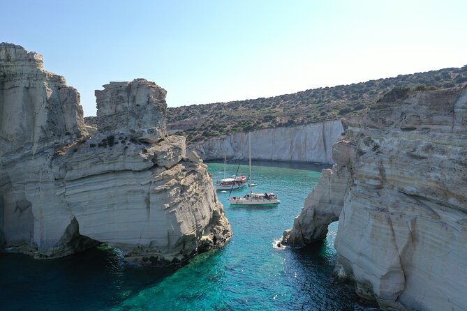 Private Milos Tour "Pirates Hideout"- Luxury Boat Rental - Explore the Stunning Sikia Cave and Its Small Beach