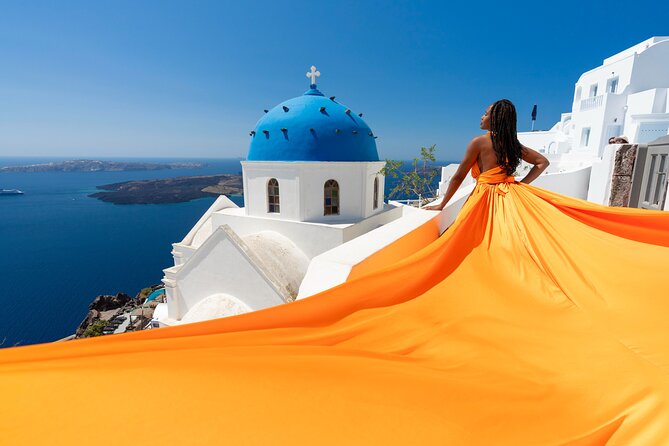 Private Santorini Flying Dress Photoshoot 2 Hours and Video - A Unique Flying Dress Photoshoot in Santorini for Up to Three People