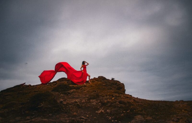 Red Flying Dress Photoshoot & Drone Video in Madeira - Scenic Location in São Lourenço