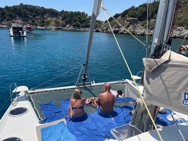 Rhodes Private Half Day Sailing Catamaran Cruise with drinks - Relaxing at Kalithea Springs Bay