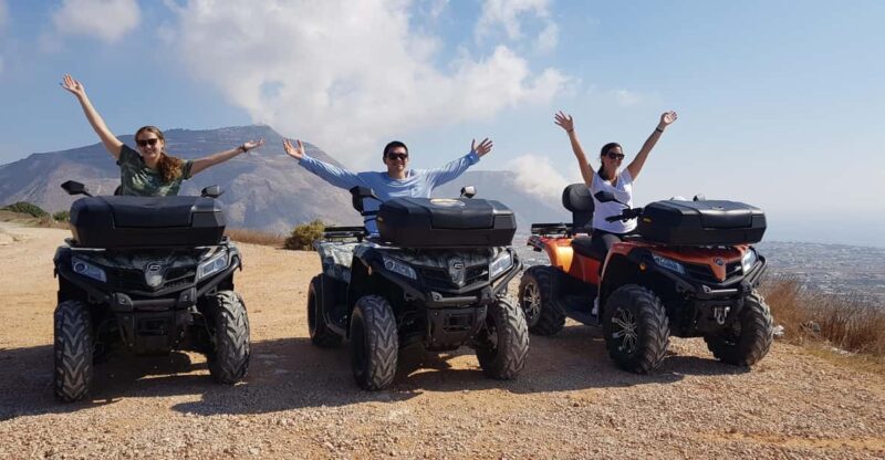 Santorini: ATV guided tour around the South of the island - Climbing to the Traditional Windmills of Emboreio and the View from Prophet Elias Mountain