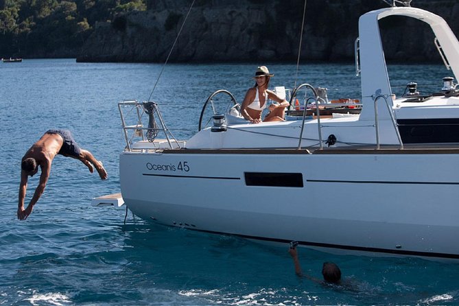 Santorini Caldera Private Sailing Boat Cruise - Swimming at Nea Kameni Hot Springs