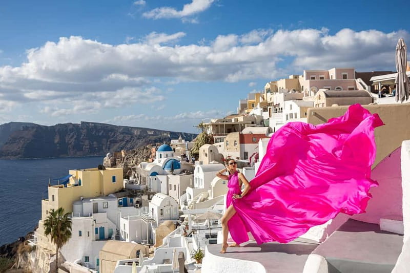 Santorini: Flying Dress Photoshoot **Dress Included** - The Value of a Professionally Guided Photoshoot in Santorini