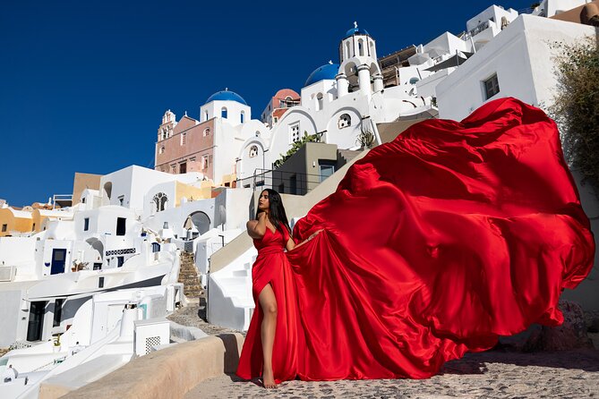 Santorini Flying Dress Photoshoot  Private Tour & Photos - The Included Dress Collection and Shooting Help