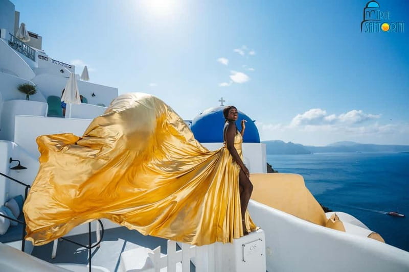 Santorini: Flying Dress Photoshoot with Edited Photos - The Benefits of Expert Guidance and Assistance